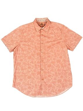 Robert Graham XL Coral Pink Paisley Floral Button Up Shirt Resort Coastal Luxe